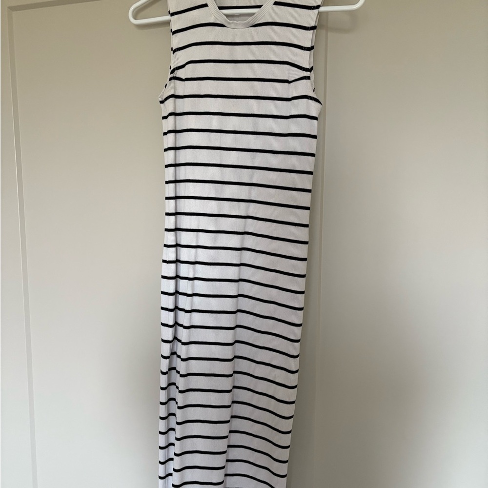 Classic Black and White Striped Midi Dress